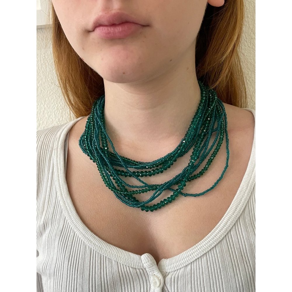 Green Necklace, Long Necklace, Bead Necklace, Beaded Necklace, Multi Strand Neck